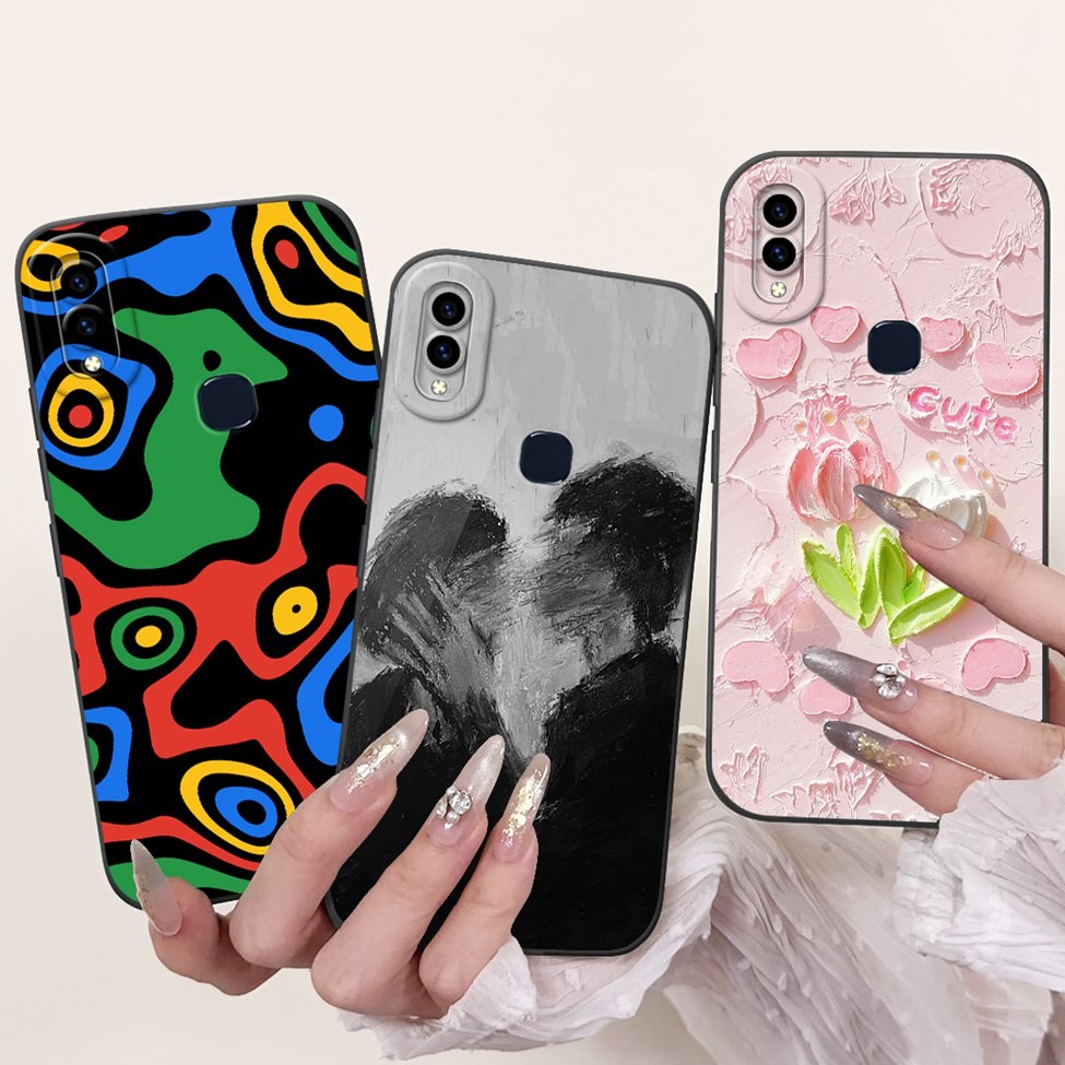 Ốp lưng Vivo V11i 1806 Y97 V18183A V18183T Vỏ điện thoại Vivo Y97 Có dấu vân tay Mèo Gấu trúc Thỏ Hoa thời trang Tình yêu