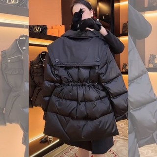 Cảm giác cao cấp Áo khoác Cotton rộng hẹp màu đen siêu đẹp mắt 2025 Phong cách mới Quilted dày