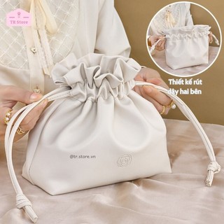 Túi Mỹ Phẩm Dạng Rút Rose Da PU Cao Cấp Du Lịch Leather Pouch