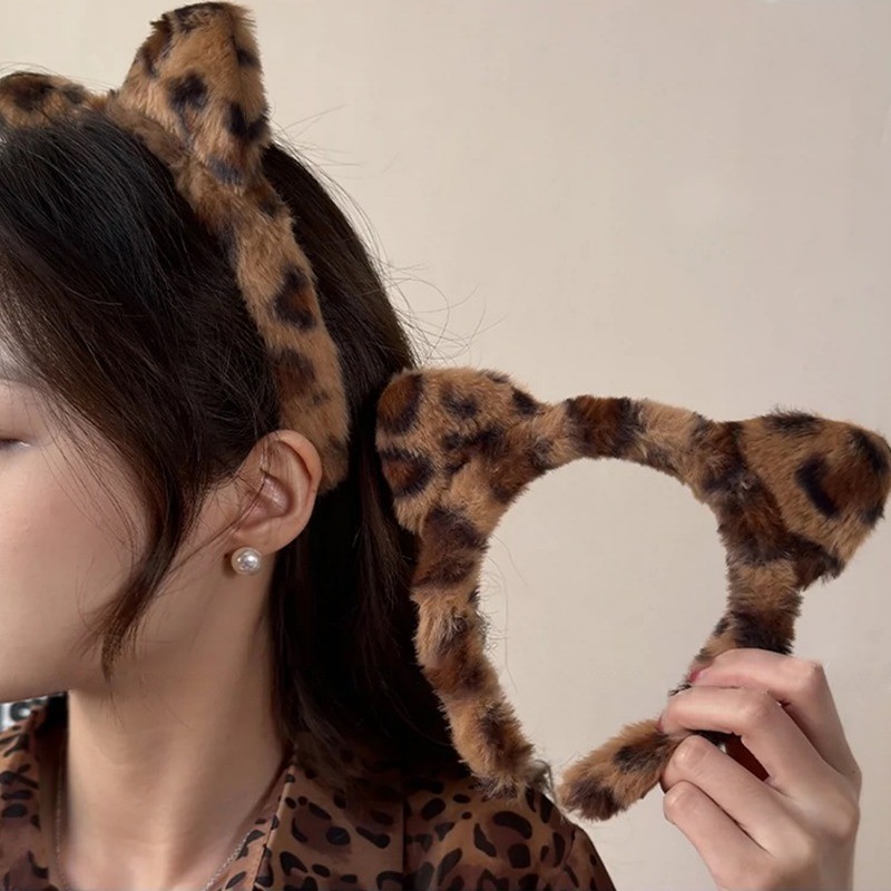 2 Chiếc Băng Đô Quấn Tóc Tai Mèo Da Báo - Vòng Tóc Động Vật Dễ Thương - Mũ Trang Điểm Rửa Mặt Nữ - Thời Trang, Ngọt Ngào, Thanh Lịch, Vintage - Phụ Kiện Tóc Sang Trọng