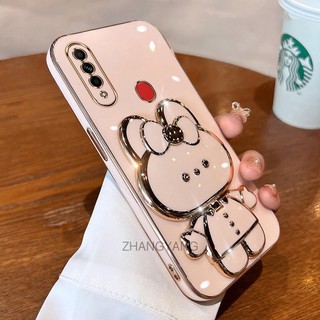 ốp lưng oppo a31 2020 Ốp Điện Thoại TPU Silicon Mềm Mạ Điện Gắn Gương Trang Điểm Hình Thỏ 3D Cho oppo a31 2020