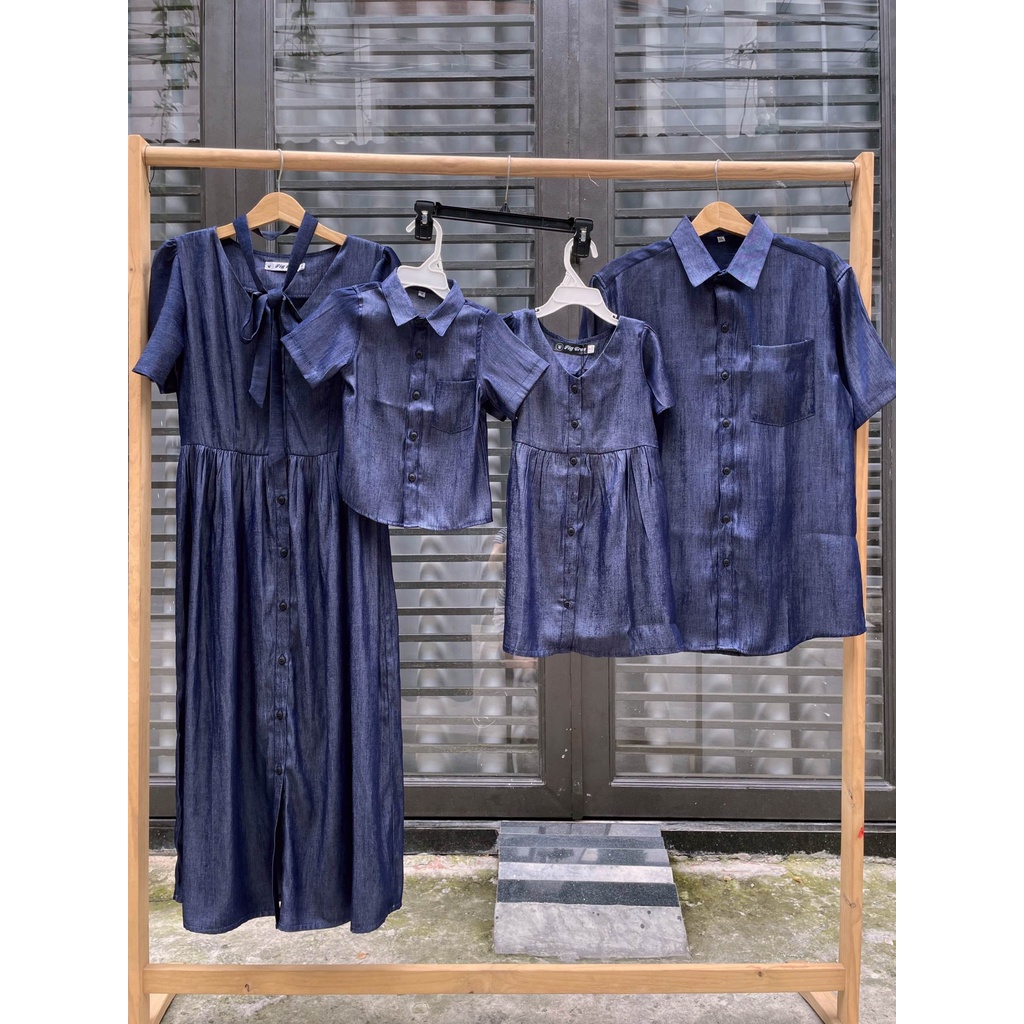 Set Đồ Gia Đình Fig Tree Mẫu Denim Xanh Đen Đi Tiệc, Đi Chơi, Du Lịch, Hàng thiết kế, MS 183