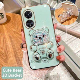 ốp lưng oppo a58 a78 Ốp Điện Thoại tpu Dẻo Mạ Màu 3D In Hình Gấu Nhỏ Đáng Yêu Có Giá Đỡ Cho oppo a58 a78