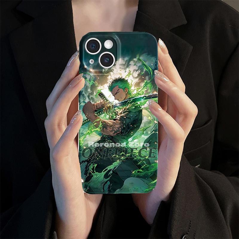 Anime One Piece Green Zoro Phim Hoạt Hình Bóng Cứng Acrylic Chất Lượng Cao Ốp Lưng Điện Thoại Tương Thích Cho iPhone 16 15 14 13 12 11 Pro Max Mini Plus Vỏ Bảo Vệ Toàn Diện Vỏ Chống Sốc