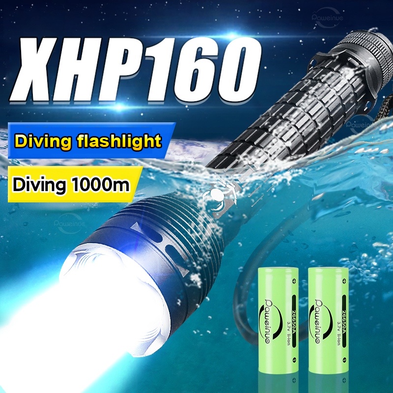 Đèn pin lặn chống nước chuẩn IPX68, sáng đến 1000m, lý tưởng cho lặn biển