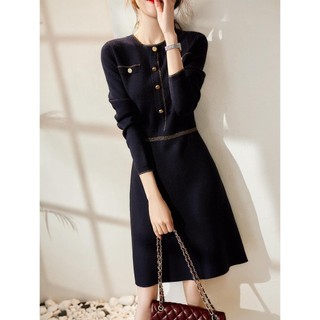 Đầm sweater Dệt Kim Dáng Chữ a Màu Đen Thời Trang Xuân Thu Cho Nữ