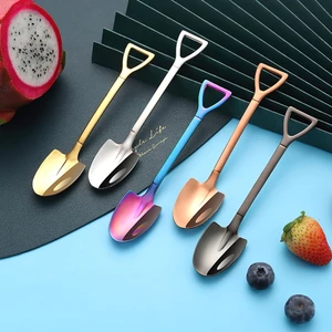 Muỗng hình xẻng xúc thức ăn bằng thép không gỉ sáng tạo, muỗng cà phê inox - SUNND