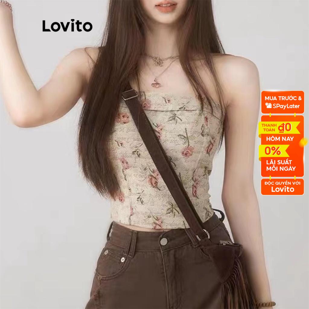 Áo dây Lovito phối dây kéo họa tiết hoa cổ điển cho nữ L45AD031 màu quả mơ