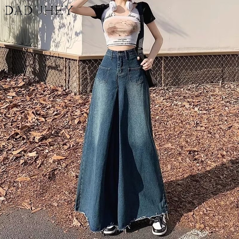 Ảnh Quần jean DADUHEY ống rộng cạp cao phong cách đường phố Mỹ cổ điển cao cấp plus size 3