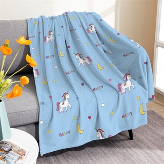 Chăn Kỳ Lân Flannel hoạt hình dễ thương, in một mặt, dùng cho điều hòa, ngủ văn phòng, tặng gia đình bạn bè