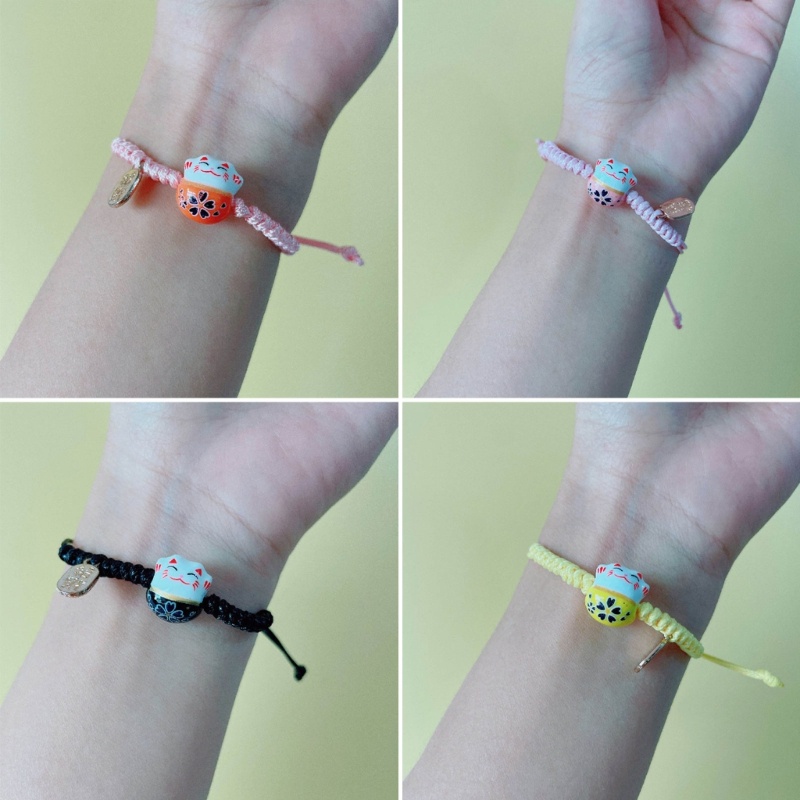 Vòng tay gốm thủ công hình mèo maneki neko dễ thương, mang lại may mắn - Bộ đôi