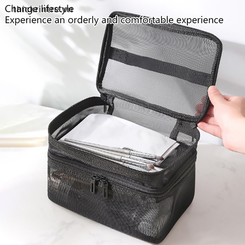 Th Túi Lưới Hai Lớp Màu Đen Trong Suốt Có Khóa Kéo Đựng Mỹ Phẩm Vệ Sinh Cá Nhân Du Lịch Cho Nữ vn