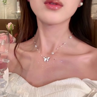 Mới Dây Chuyền Mặt Bướm Đính Ngọc Trai Sang Trọng Phong Cách Hàn Quốc