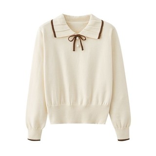 Áo sweater Dệt Kim Tay Dài Cổ Búp Bê Đính Nơ Thời Trang Thu Đông Cho Nữ