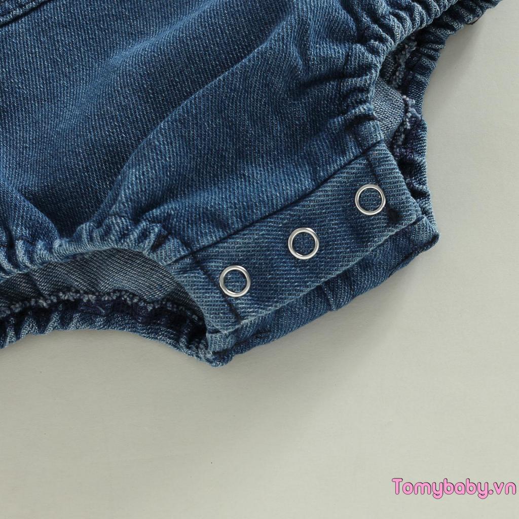 Bộ Áo Liền Quần Sát Nách Chất Liệu denim Màu Trơn Cài Khuy Có Túi Cho Bé