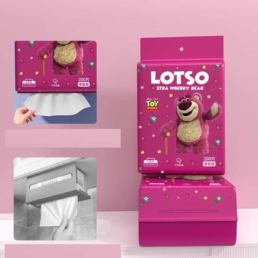 Giấy Lau Đa Năng, Khăn Giấy 200 Tờ Gấu Dâu Lotso Mềm Mại, Không Chất Tẩy Rửa Sử Dụng Tiện Lợi An Toàn Cho Da [SHOP.MH]