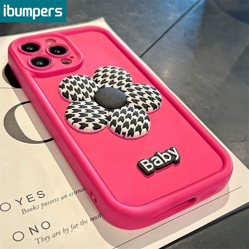 ibumpers Ốp iPhone 3D Hồng Đen Hoa Ốp Điện Thoại Silicon Mềm Cho Iphone 16 15 14 13 12 11 Pro Max X Xr Xs Max IP 7 8 Plus