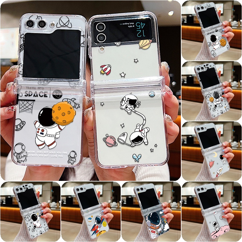 Dễ Thương Ốp Điện Thoại pc Cứng Trong Suốt Họa Tiết Phi Hành Gia Chống Sốc Cho samsung galaxy z flip5 flip4 flip3 samsung galaxy z flip 5 4 3
