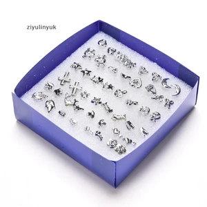 Set 24 Đôi Khuyên Tai Nhựa Mạ Bạc Thời Trang