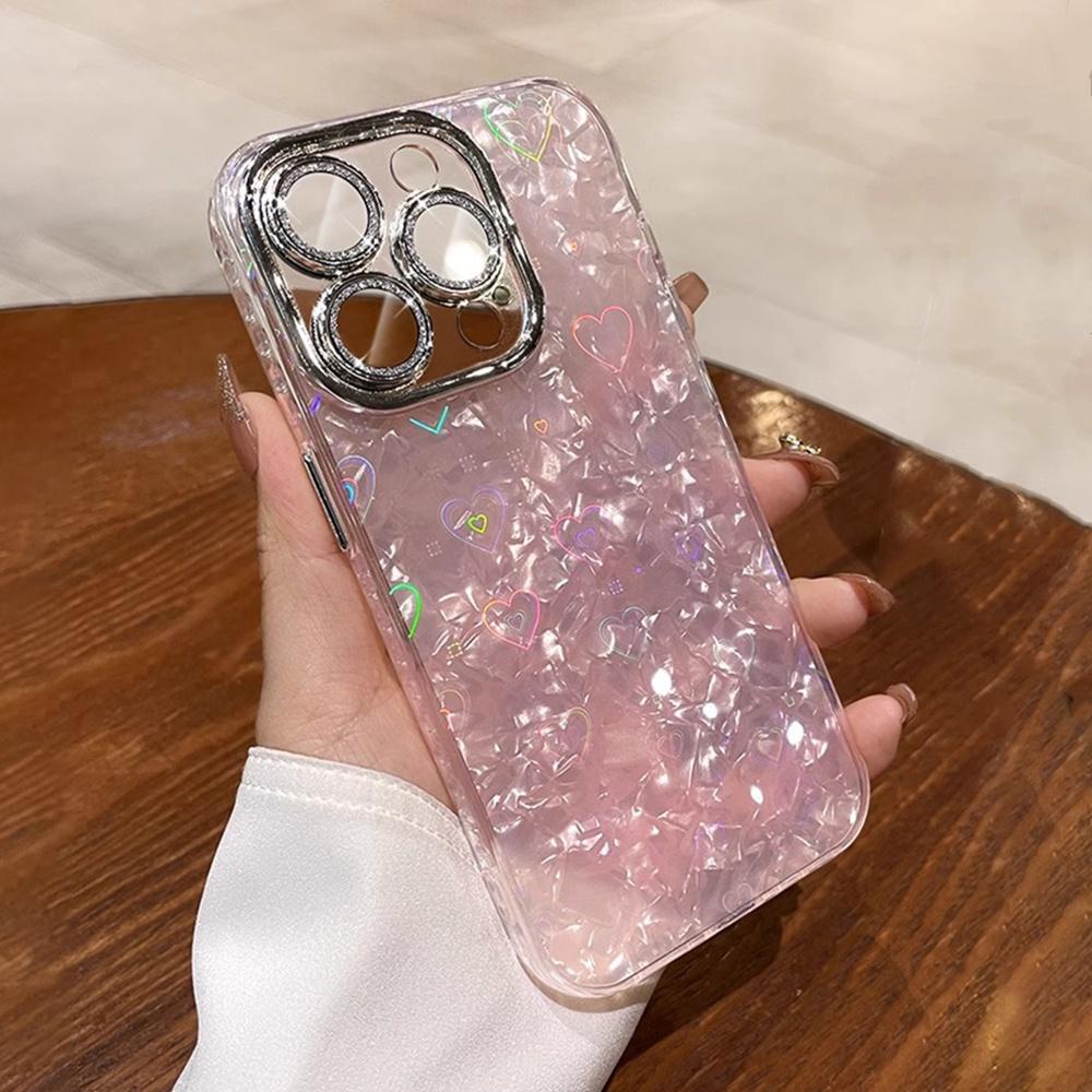 Ốp điện thoại iPhone mạ hoa văn trái tim tình yêu cho iPhone 17ProMax 16ProMax 15Pro 14 13 12 11 Vỏ Acrylic chống sốc toàn diện