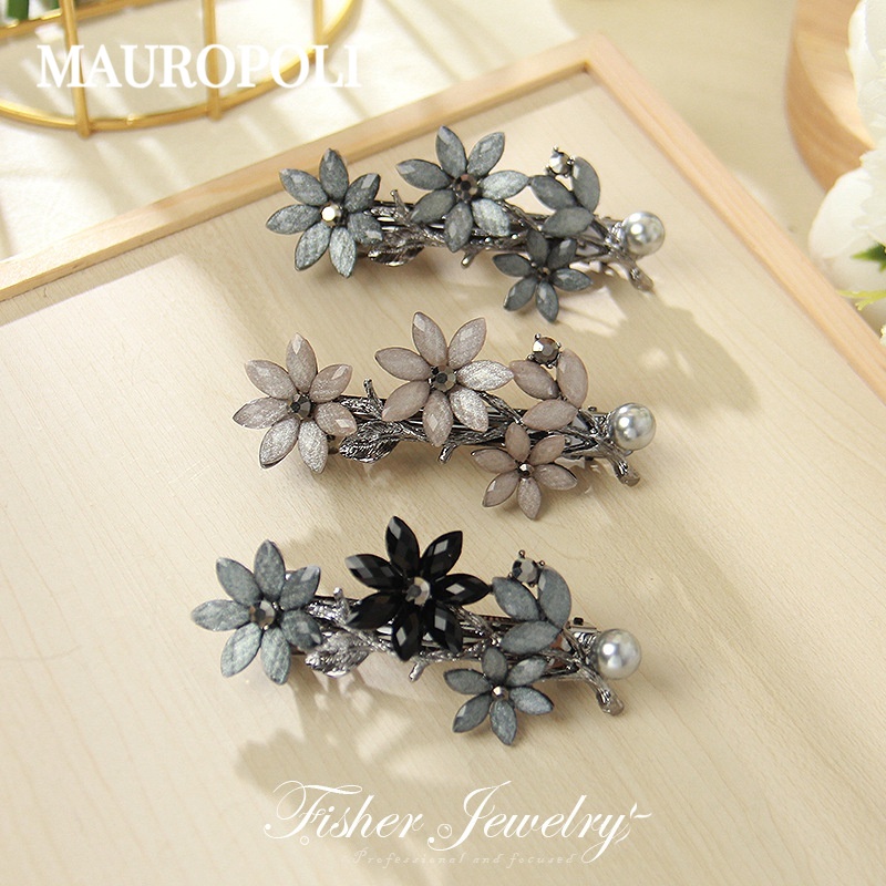 Mauropoli [Hàng Có Sẵn] Kẹp Tóc Đuôi Ngựa Đính Đá Nhiều Màu Phong Cách retro Cao Cấp Dành Cho Nữ