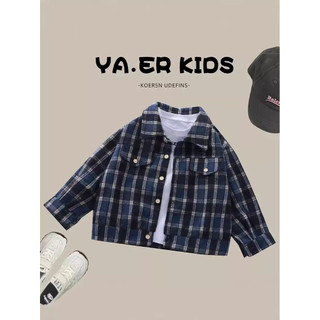 Áo Sơ Mi Bé Trai Dài Tay Thu Đông Kiểm Tra Áo Sơ Mi Trẻ Em Retro Màu Khóa Cardigan Phong Cách Mới Ve Áo Top Áo Bé Gái