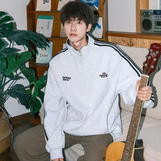 Áo nỉ nam Gksss, phong cách Harajuku Nhật Bản, thương hiệu hợp thời trang dáng rộng, áo nỉ sọc nửa-zip phong cách trung tính