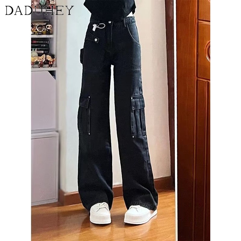 Ảnh DaDuHey New American Ins High Street Retro Overalls Jeans Niche High Waist Loose Wide Leg Pants Large Size Trousers 3