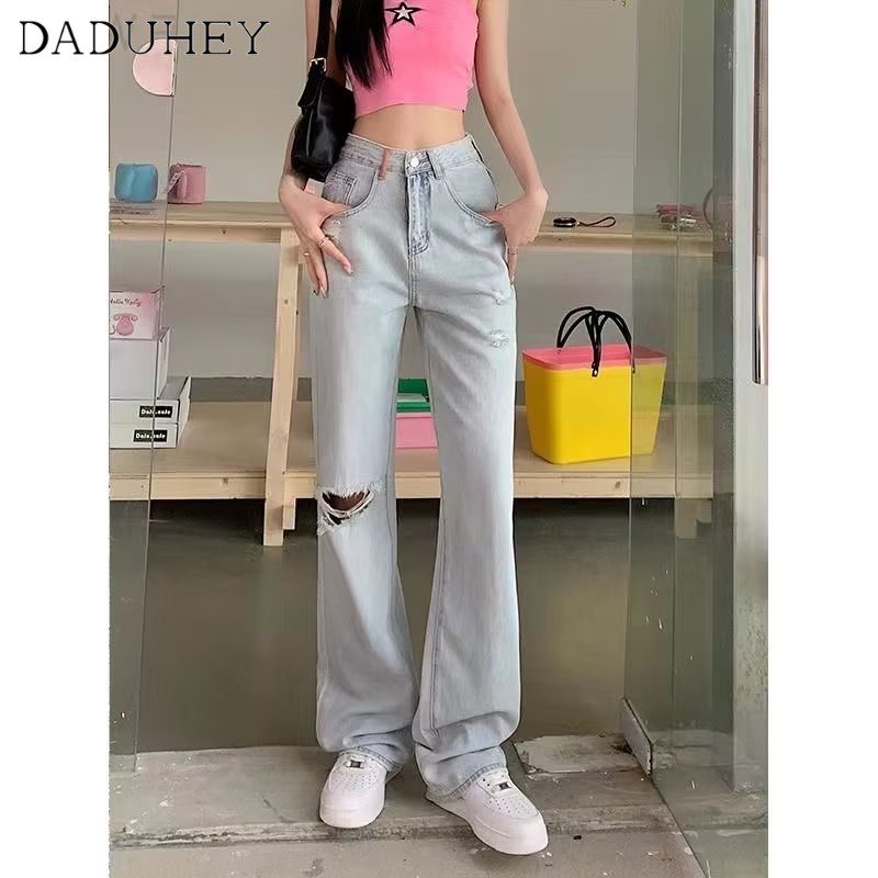 Ảnh Quần jean DADUHEY thường ngày size lớn ống rộng thoải mái cạp cao thời trang retro đường phố cao cấp kiểu Mỹ 3