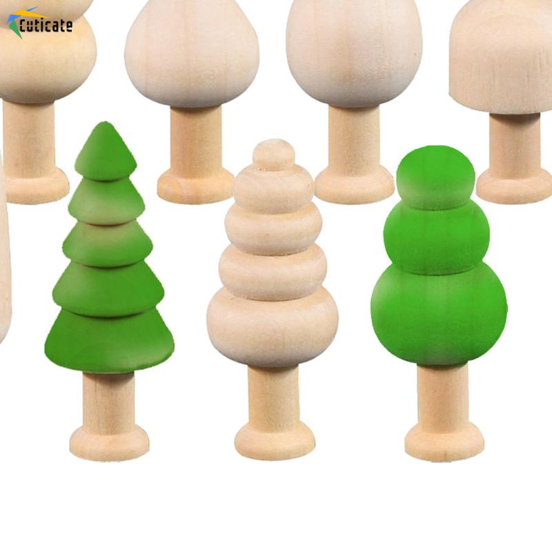 [Cuticate]Bộ 10 Cây Gỗ mini Không Sơn Dùng Trang Trí Giáng Sinh