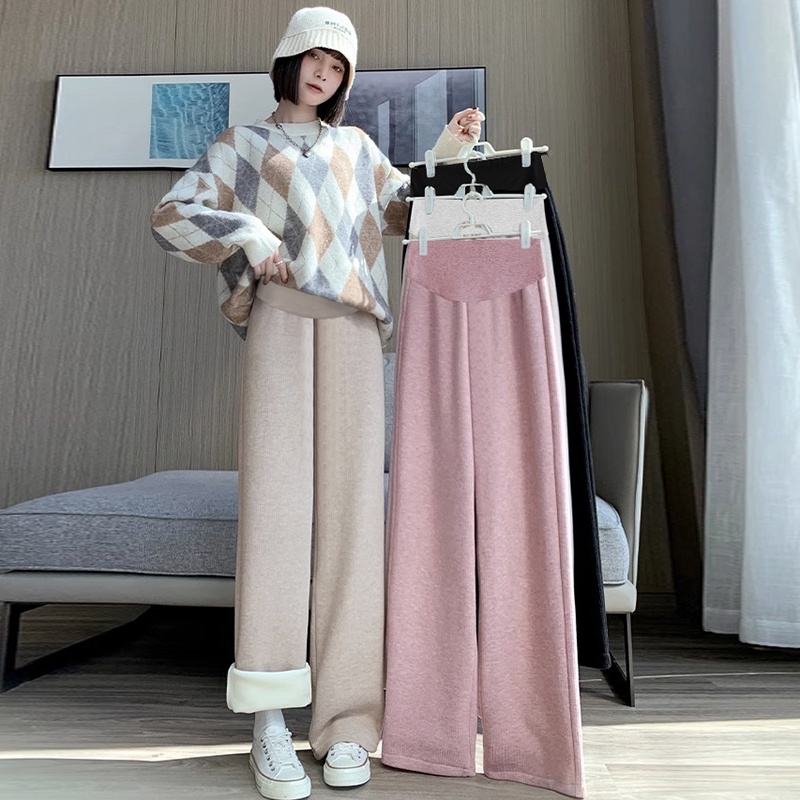 Quần Dệt Kim Ống Rộng Lót Nhung Thời Trang Thu Đông Cho Mẹ Bầu