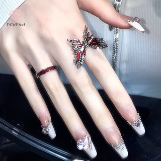 [Margaret] Punk Gothic Nhẫn Đỏ Vintage Ánh Sáng Mở Nhẫn Ngón Tay Có Thể Điều Chỉnh Phong Cách Pháp Cá Tính Dự Tiệc Trang Sức Quà Tặng Mới
