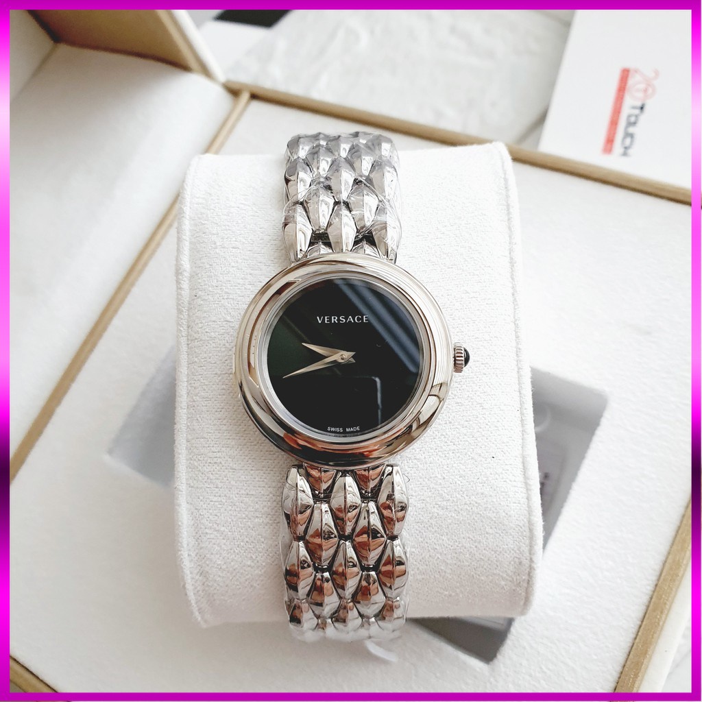 Versace silver discount tone flare watch