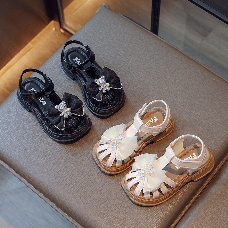 sandal bé gái dép rọ tập đi cho bé êm chân nơ gấu đính đá sáng QCCC có hộp cho bé từ 2 tuổi 7330 ( ảnh thật )