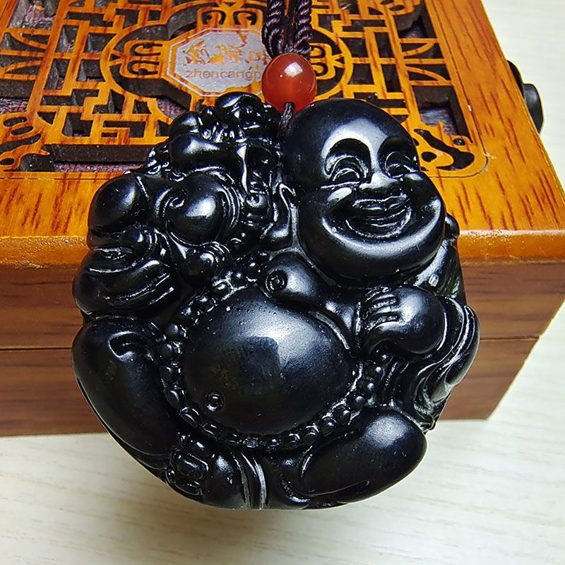Mặt Dây Chuyền Hình Phật Bằng Ngọc Bích Màu Xanh Lá Đậm Tự Nhiên