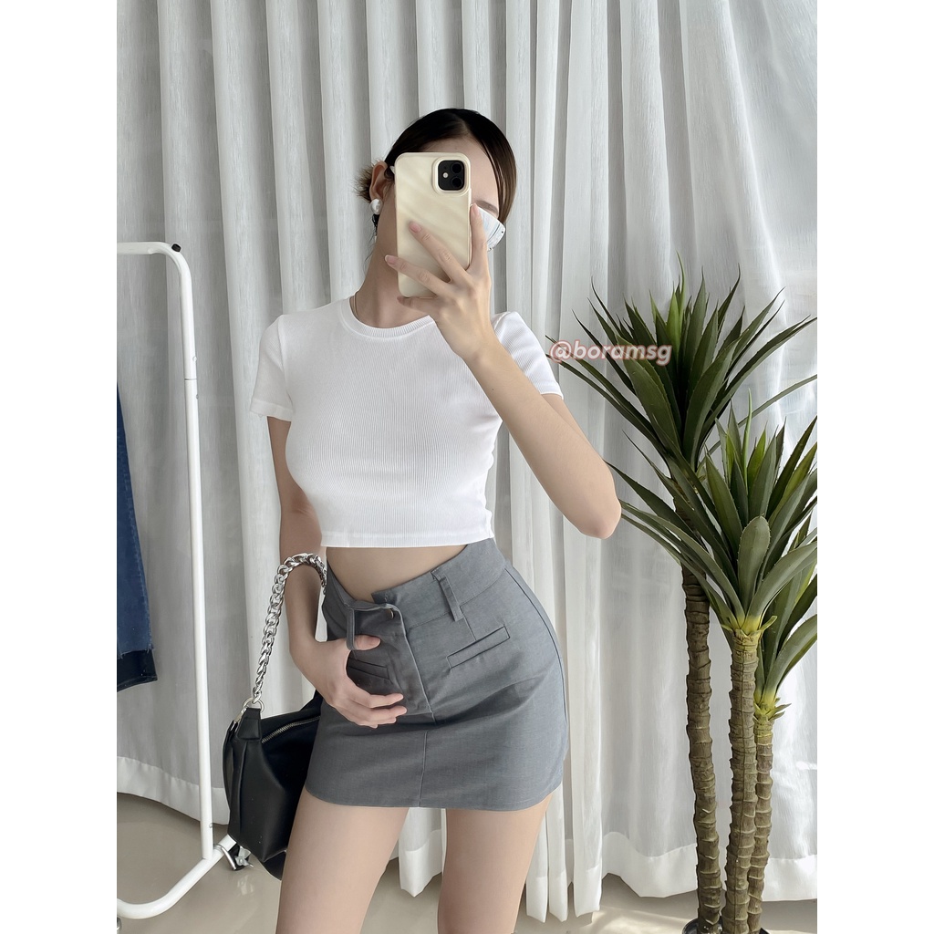 Chân váy chữ a mini lưng cao, chân váy xám có lót trong basic phong cách Hàn Quốc BORAM SG