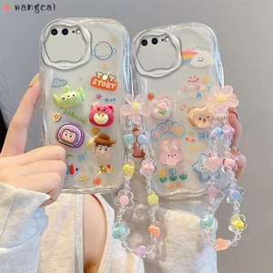 Compatible Ốp Điện Thoại Mềm Trong Suốt Hình Gấu / Thỏ / Cún / Dâu Tây 3d Có Dây Đeo Cho iphone 7 8 6 6s +