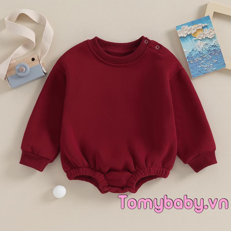 Áo Liền Quần Tay Dài Cổ Tròn Màu Trơn Dành Cho Bé Trai Gái