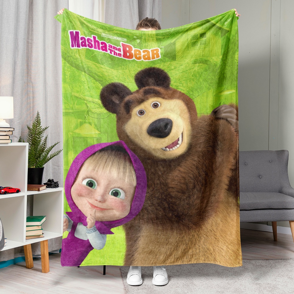Masha Chăn flannel In Hình Gấu Và Gấu Đáng Yêu