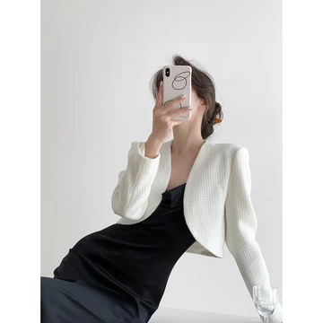 Off-White Ngắn Phù Hợp Với Áo Khoác Nữ Phong Cách Pháp Sang Trọng Ôm Hơn Nhìn Cao Cấp Thiết Kế Dài Tay Áo Khoác Ngắn Áo Khoác