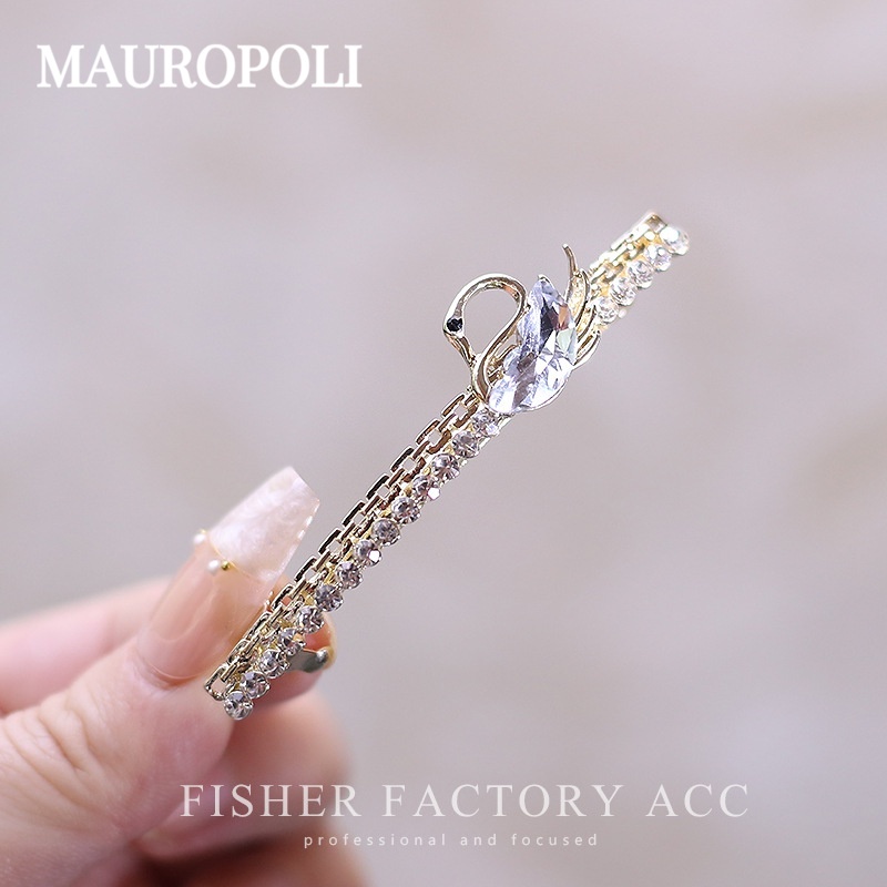 Mauropoli Kẹp tóc thiên nga nữ đính kim cương, sang trọng, cao cấp, phụ kiện tóc thời trang, kẹp đuôi ngựa/bên