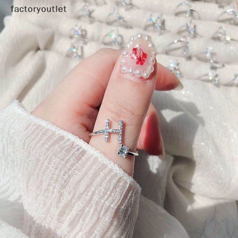 Nhẫn Mở Hình 26 Chữ Cái A-Z Đính Đá Lấp Lánh Có Thể Điều Chỉnh Thời Trang Cho Nữ