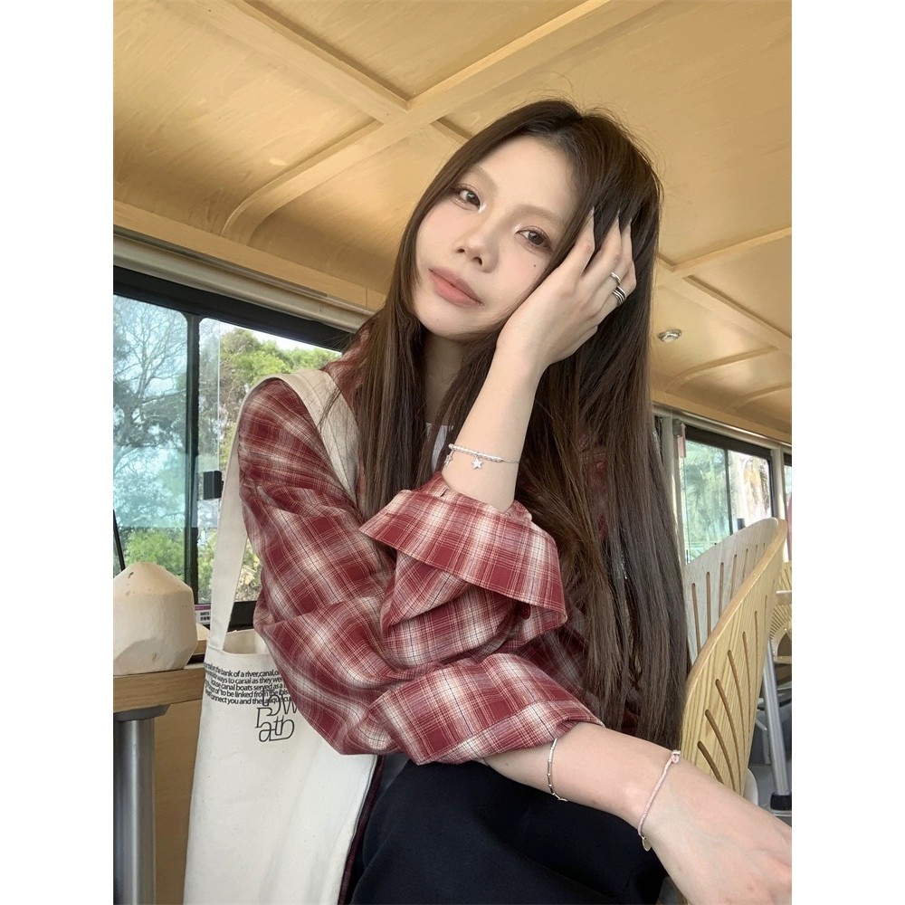 SUXI 240119 Áo Sơ Mi Dài Tay Dáng Rộng Phong Cách Retro Hàn Quốc Cho Nữ