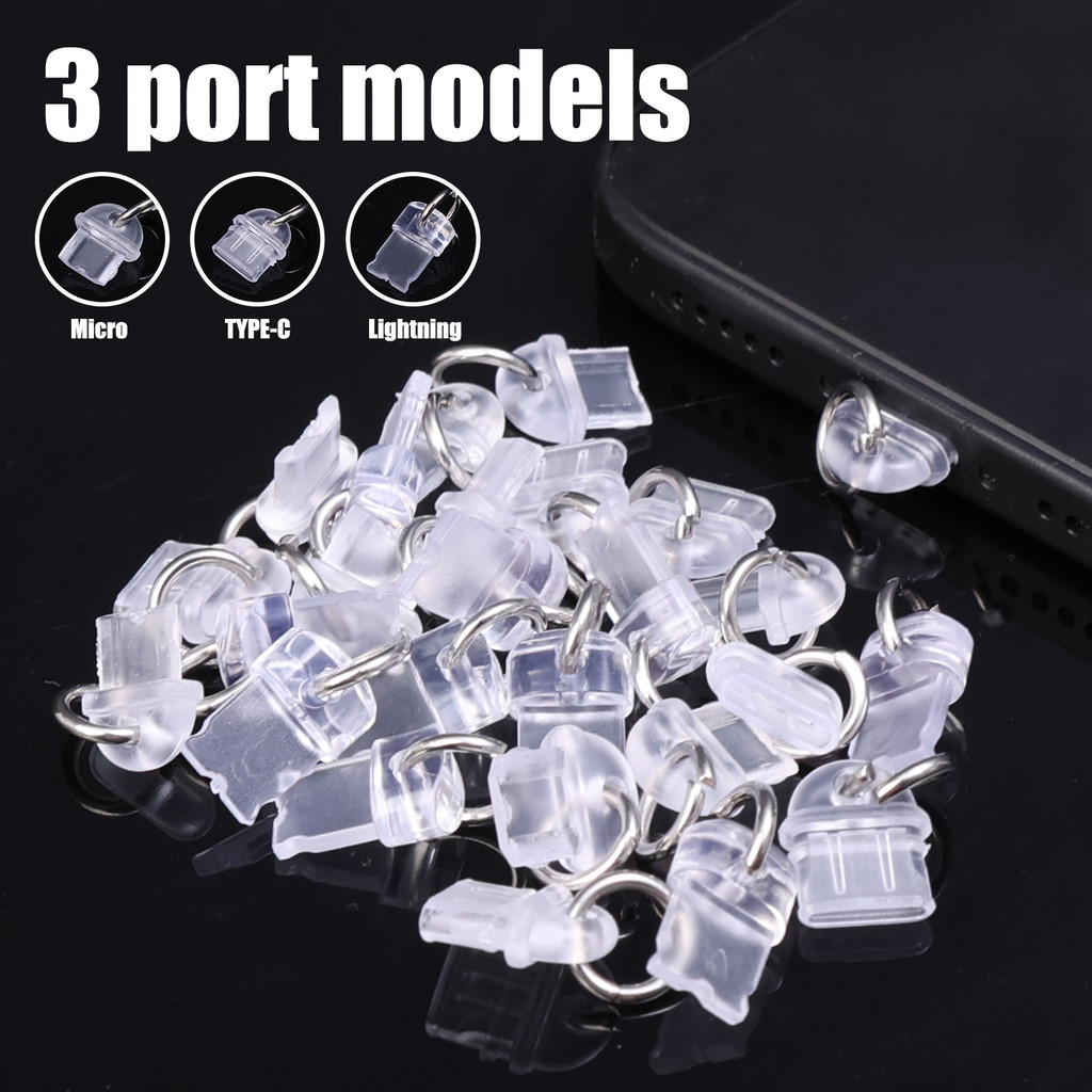 5 / 10 / 20 Phích cắm chống bụi - Dành cho Type-C Micro-USB iOS - Nắp cắm cổng sạc điện thoại - Phích cắm mặt dây chuyền điện thoại DIY trong suốt - Vỏ bảo vệ nút chặn điện thoại chống nước