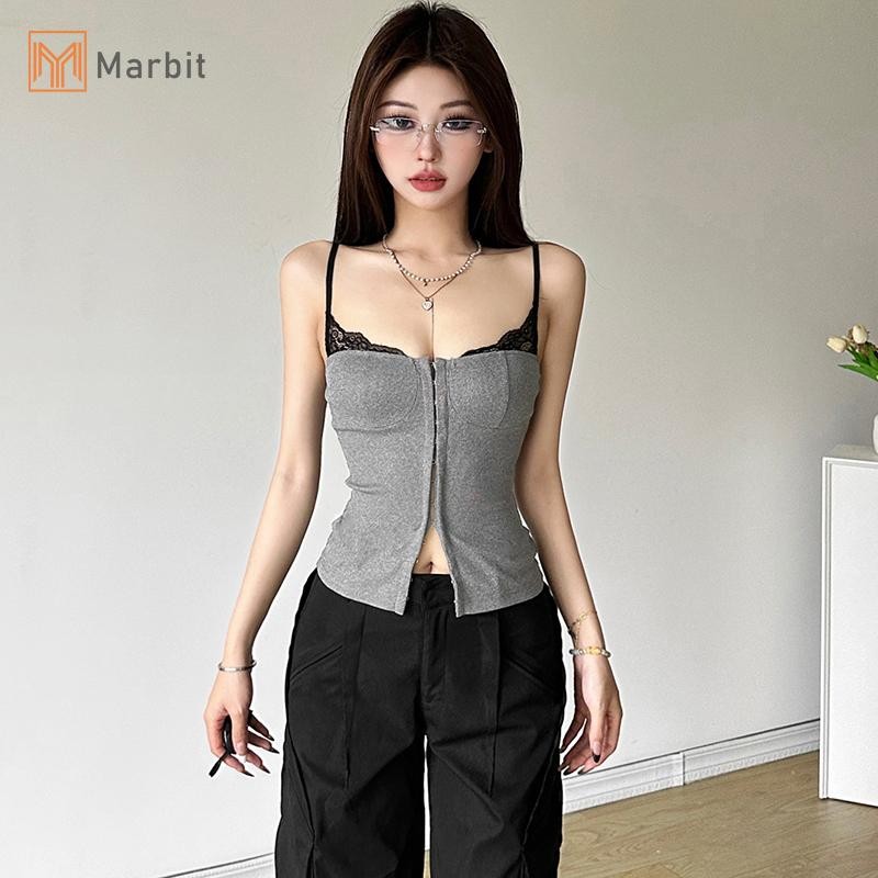 Marbit Mùa Hè Nữ Đường Phố Thời Trang Ren Chắp Vá Ngực Không Tay Skinny Camisole Mới