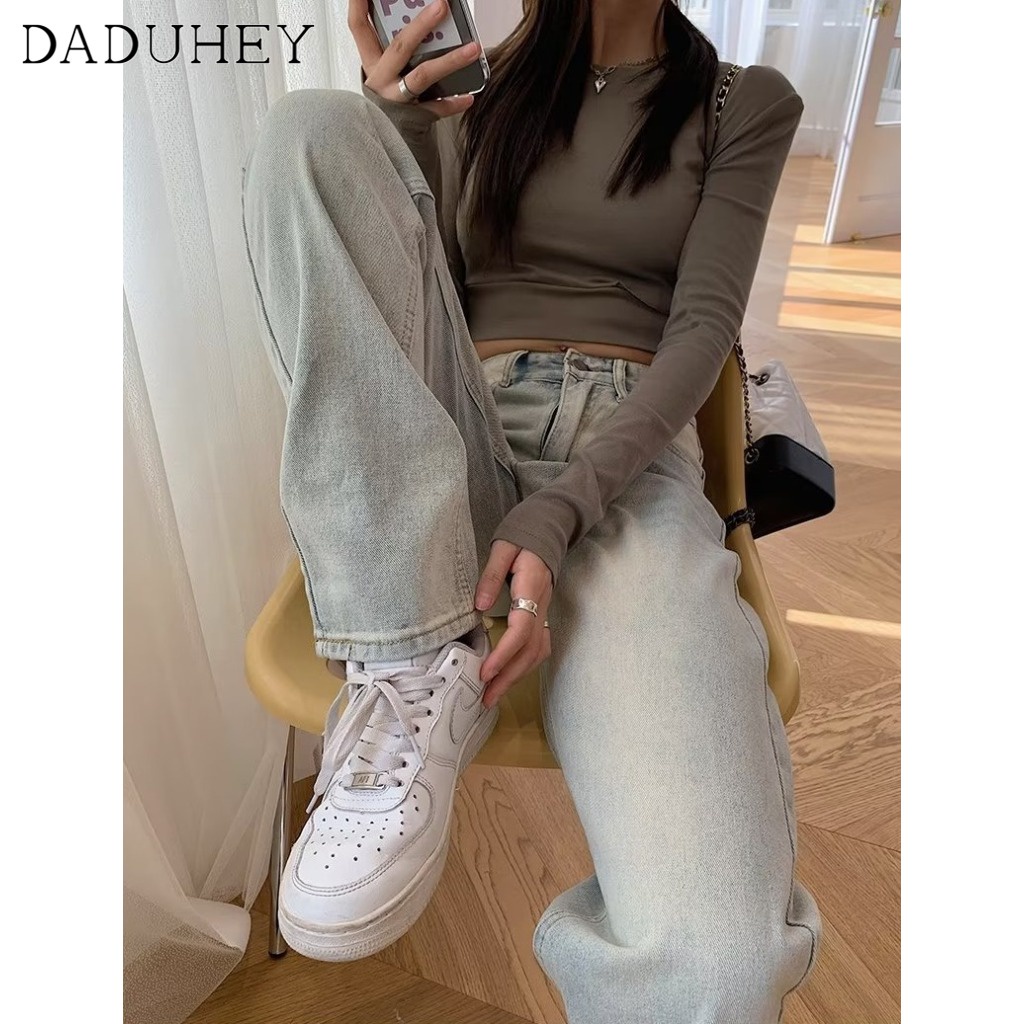 Ảnh DaDuHey New American Ins High Street Retro Yellow Mud Jeans Niche High Waist Straight Pants Large Size Trousers 4