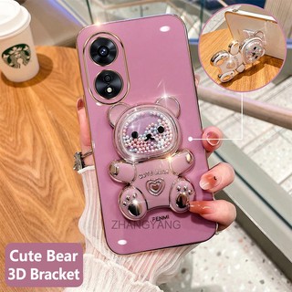ốp lưng oppo a58 a78 Ốp Điện Thoại tpu Dẻo Mạ Màu 3D In Hình Gấu Nhỏ Đáng Yêu Có Giá Đỡ Cho oppo a58 a78