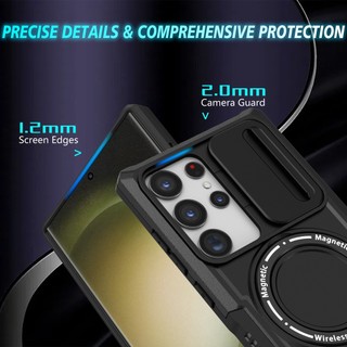 Dành Cho Samsung S23 Ultra S23 Plus S24 S25 Edge Ốp Lưng Máy Ảnh Trượt Cửa Sổ Giá Đỡ Vòng Từ Tính Chống Rơi PC + TPU Lai Mỏng Bao