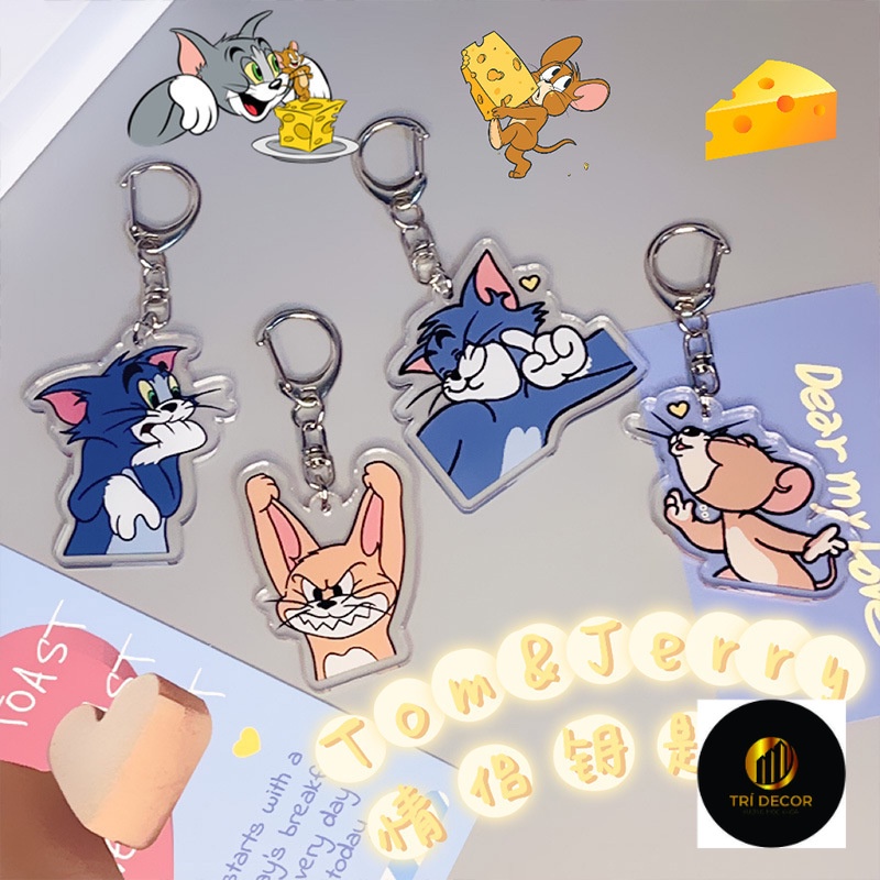 Mặt dây chuyền đôi acrylic anime phim hoạt hình dễ thương móc khóa người bạn thân nhất cùng phong cách mèo và chuột Mặt