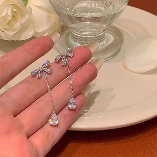 Bông Tai Dáng Dài Đính Nơ Phối Tua Rua Phong Cách Pháp Thời Trang Cao Cấp